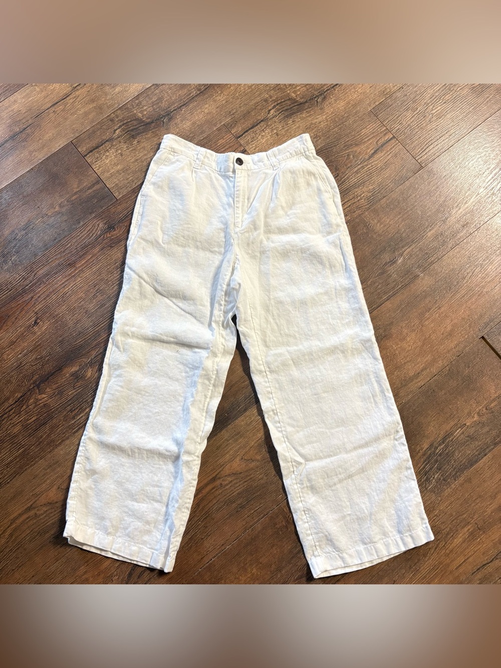 Lands end white high rise pleated wide leg linen pants